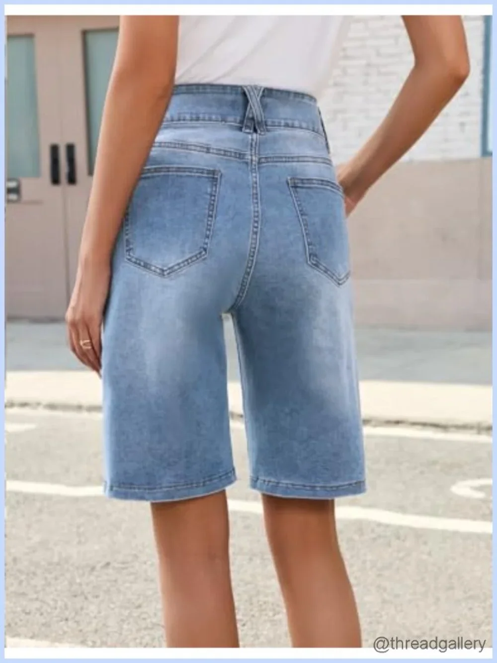 Women's Long Stretchy Bermuda Denim Shorts High Waisted Baggy Jorts